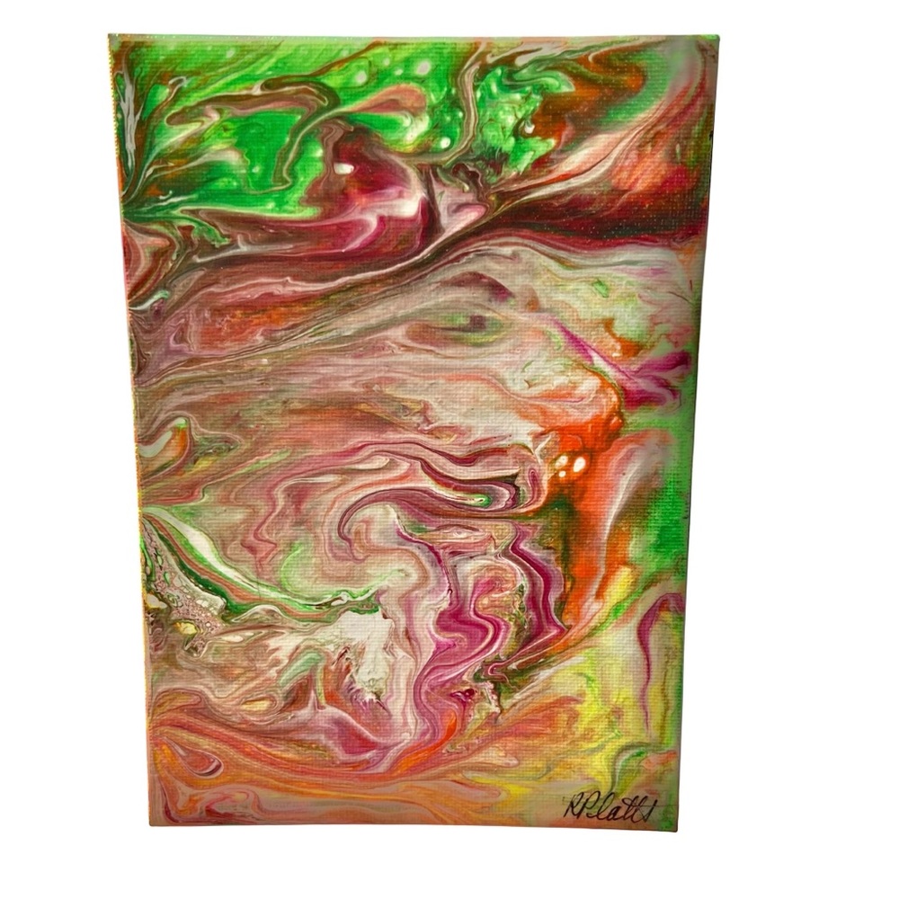Vibrant Abstract Canvas Art in Orange, Green, and Yellow